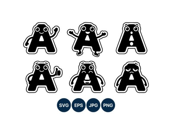 Black Letter A Cartoon Characters Graphics & Illustrations