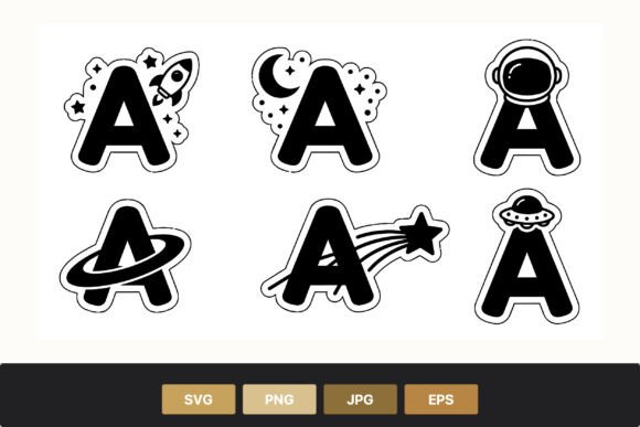 Black Letter a Space Icon Set: Graphics & Illustrations