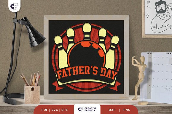 Bowling Dad 3D Shadow Box Papercut: 3D SVG for Father S Day