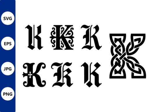 Gothic Blackletter Letter K Set with Graphics & Illustrations