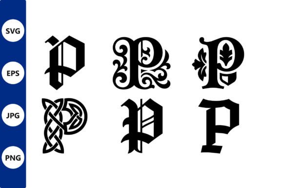 Ornate Blackletter Monogram Glyphs: Illustrations & Graphics
