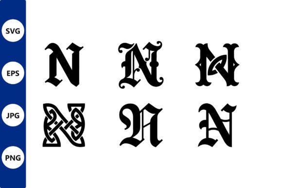 Ornate Blackletter N Glyphs in Dramatic Graphics