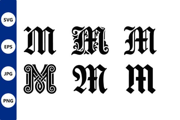 Ornate Gothic Monograms of the Letter M: Graphics & Illustrations