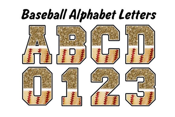 Retro Baseball Gold Glitter Black Letter Graphics & Illustrations